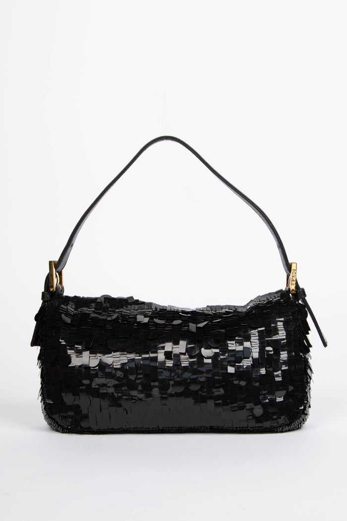 RARE Vintage Fendi Black Sequin Baguette Shoulder Bag