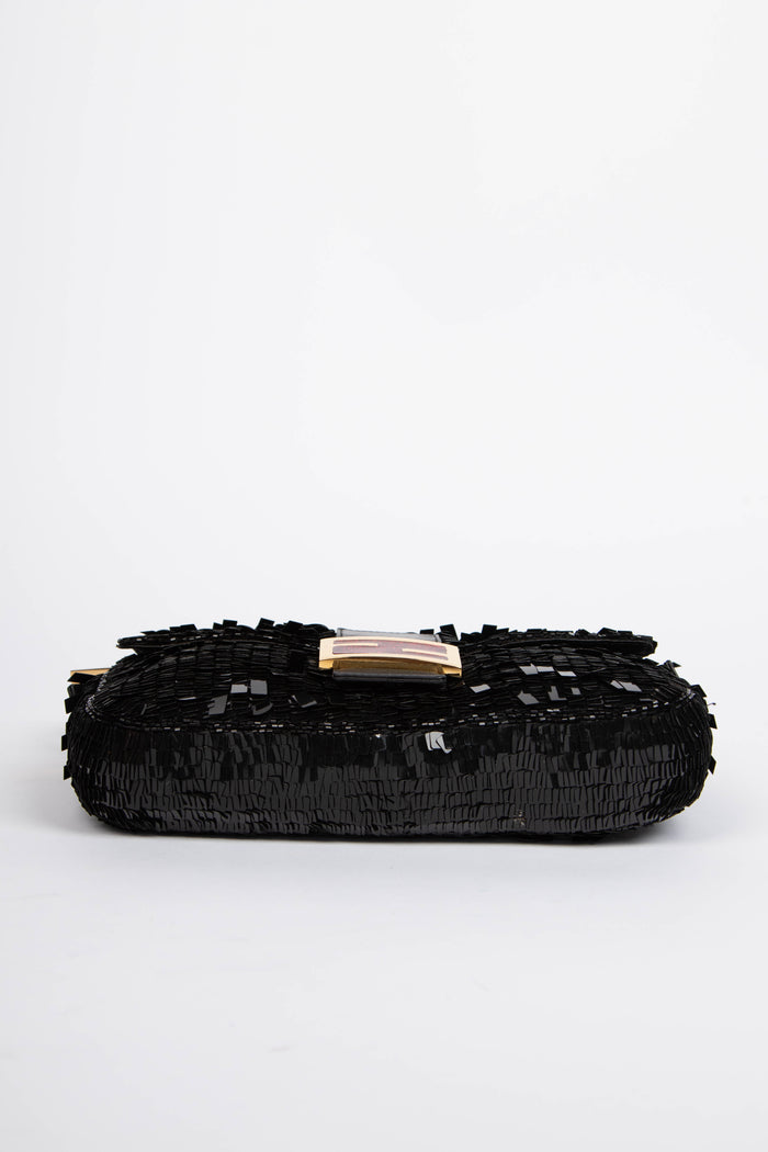RARE Vintage Fendi Black Sequin Baguette Shoulder Bag