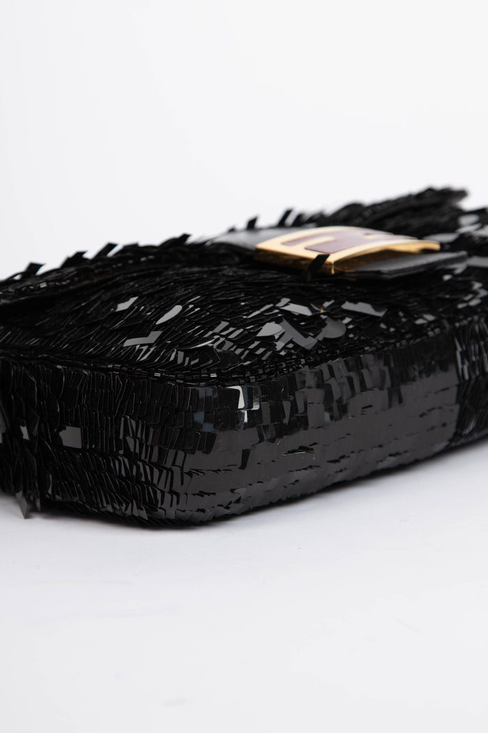 RARE Vintage Fendi Black Sequin Baguette Shoulder Bag