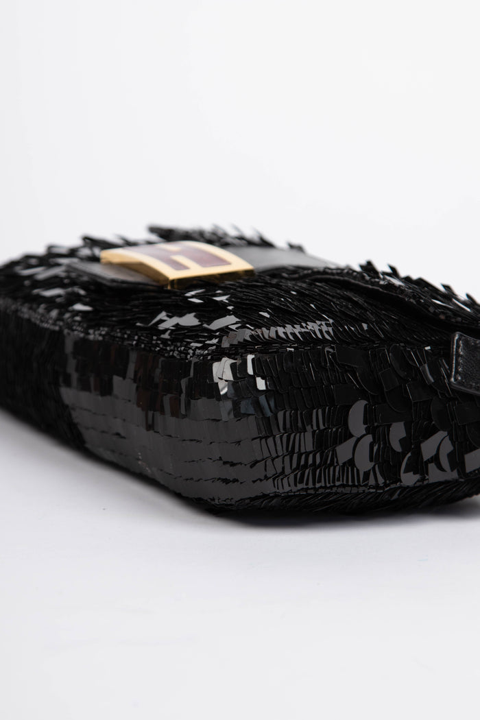 RARE Vintage Fendi Black Sequin Baguette Shoulder Bag