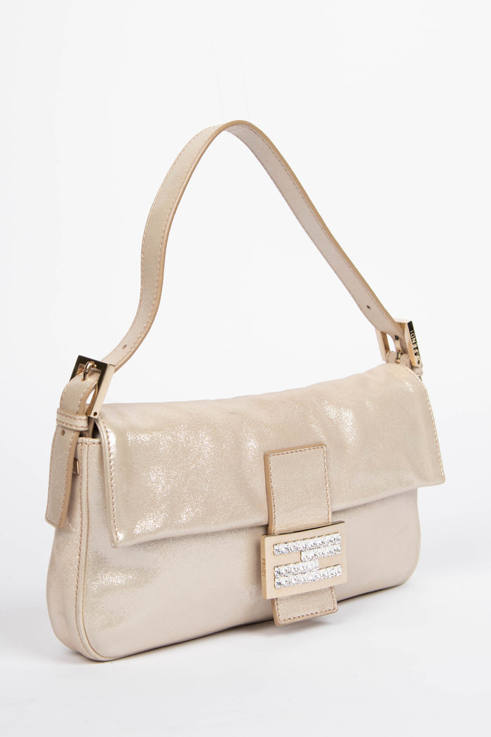 RARE Fendi Champagne Leather Baguette Shoulder Bag
