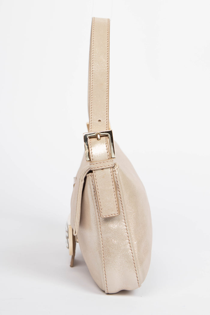 RARE Fendi Champagne Leather Baguette Shoulder Bag
