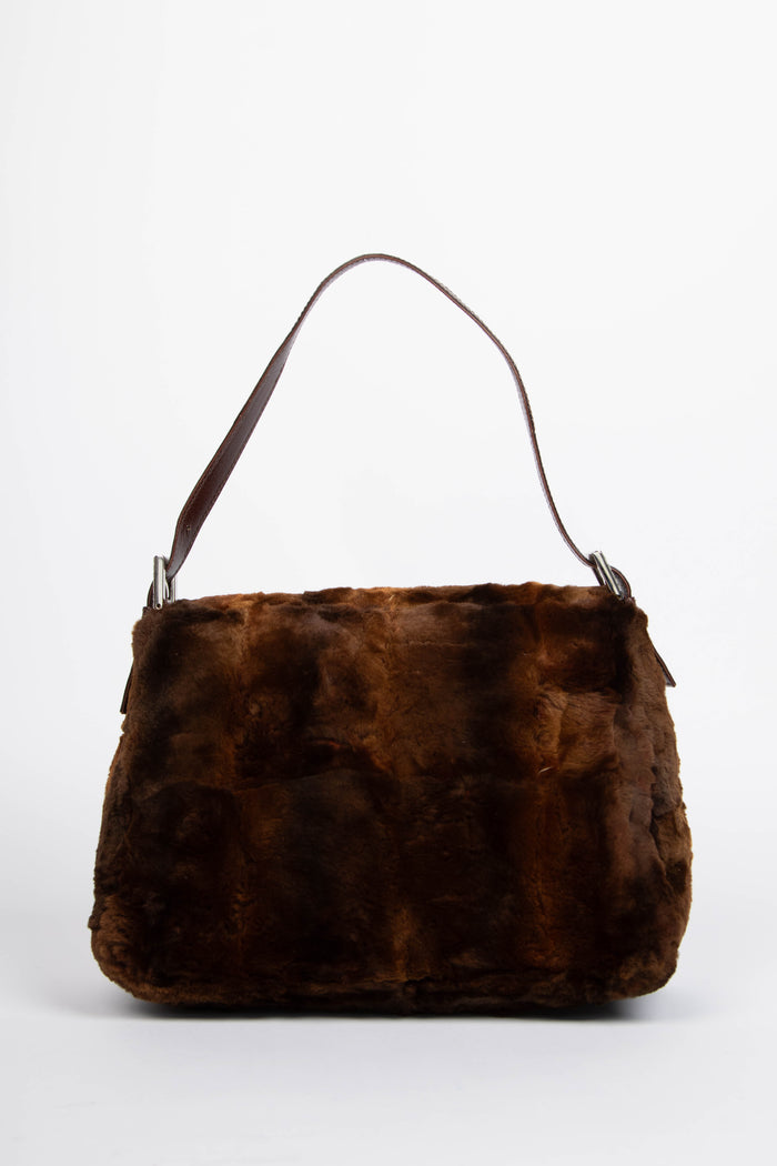 Vintage Fendi Fur and Crystal Mamma Baguette Shoulder Bag