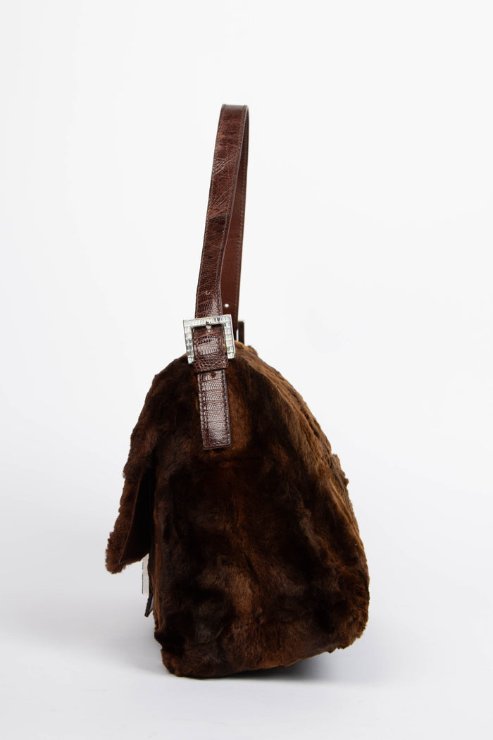 Vintage Fendi Fur and Crystal Mamma Baguette Shoulder Bag
