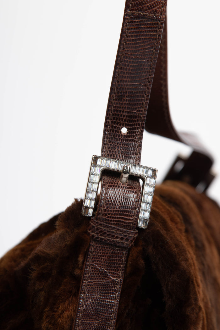 Vintage Fendi Fur and Crystal Mamma Baguette Shoulder Bag