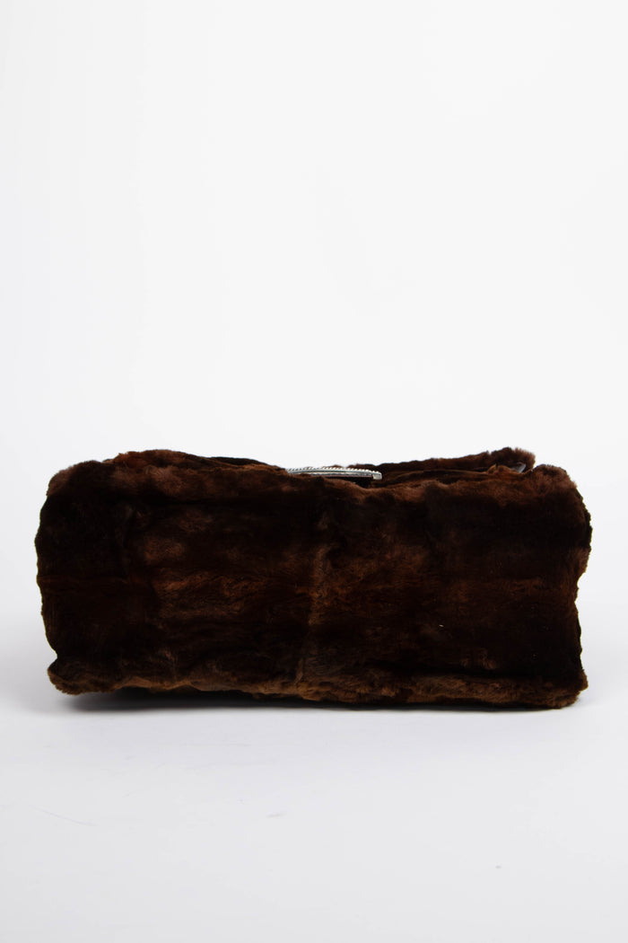 Vintage Fendi Fur and Crystal Mamma Baguette Shoulder Bag