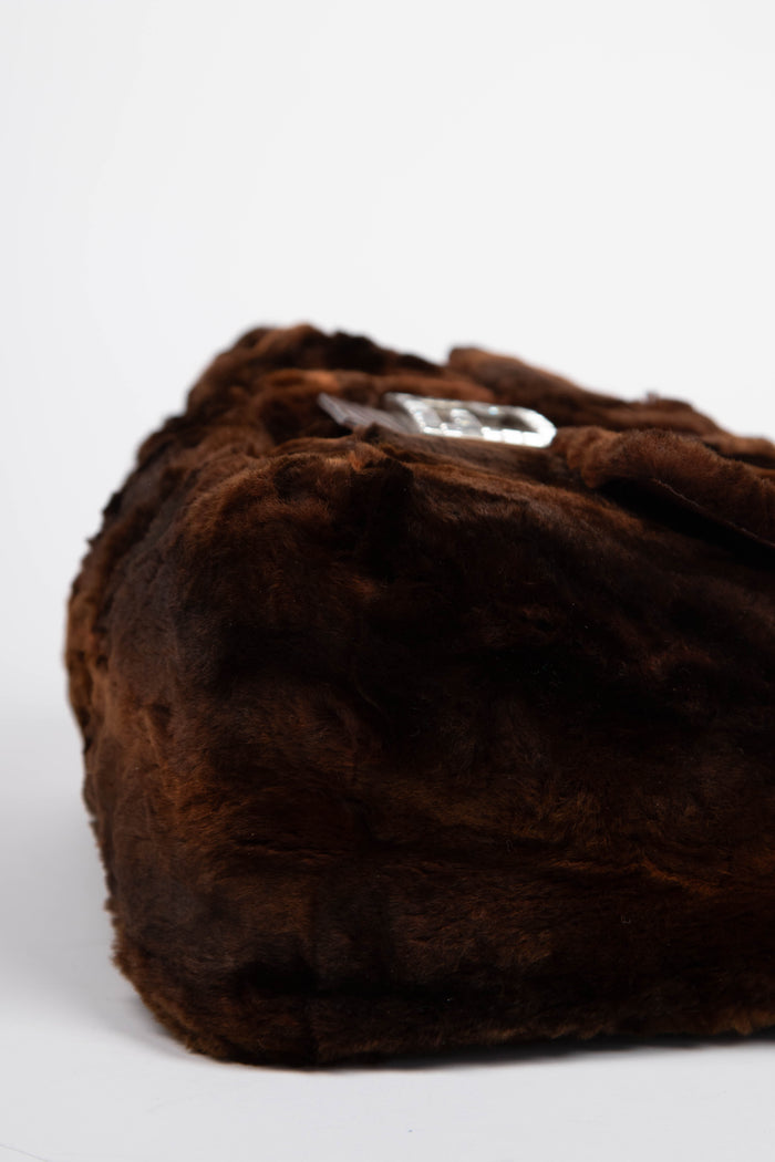 Vintage Fendi Fur and Crystal Mamma Baguette Shoulder Bag