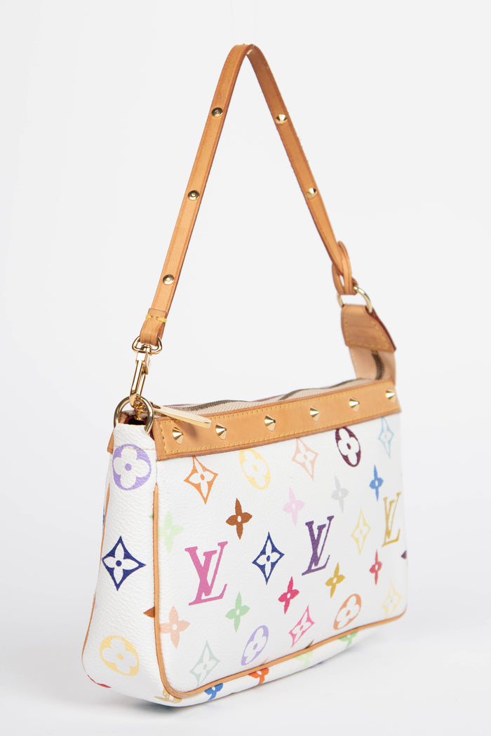 RARE Louis Vuitton x Takashi Murakami White Multicolour Pochette Accessoires