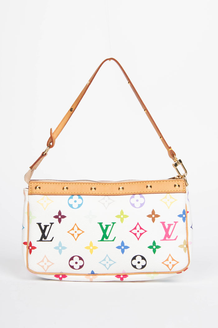 RARE Louis Vuitton x Takashi Murakami White Multicolour Pochette Accessoires