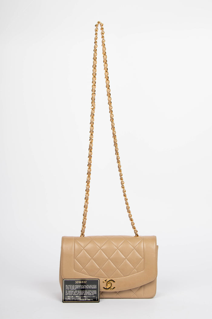 RARE 90s Chanel Beige Lambskin Small Diana Shoulder Bag