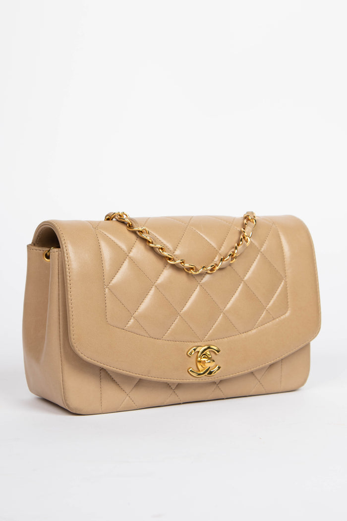 RARE 90s Chanel Beige Lambskin Small Diana Shoulder Bag