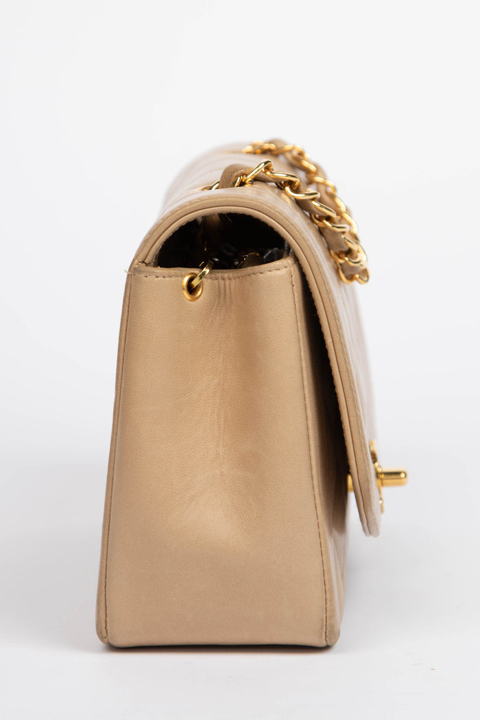 RARE 90s Chanel Beige Lambskin Small Diana Shoulder Bag