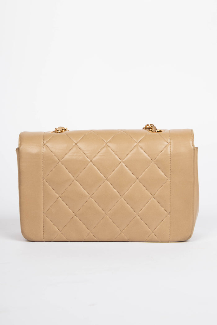 RARE 90s Chanel Beige Lambskin Small Diana Shoulder Bag