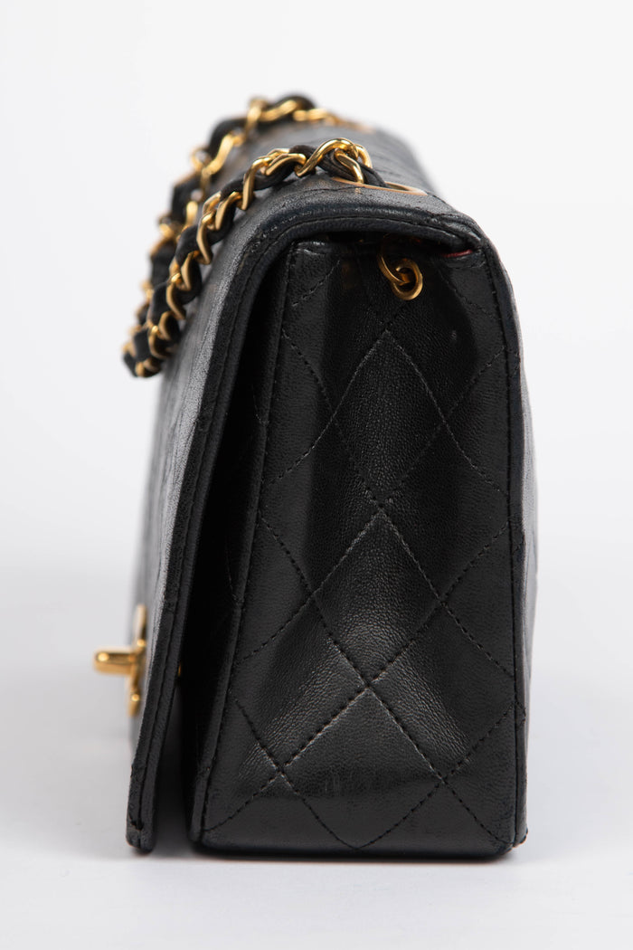 80s Chanel Black Lambskin Small Single Flap Shoulder Bag