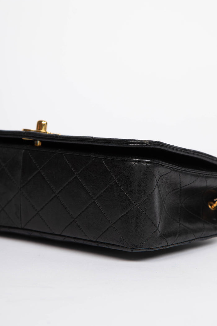 80s Chanel Black Lambskin Small Single Flap Shoulder Bag