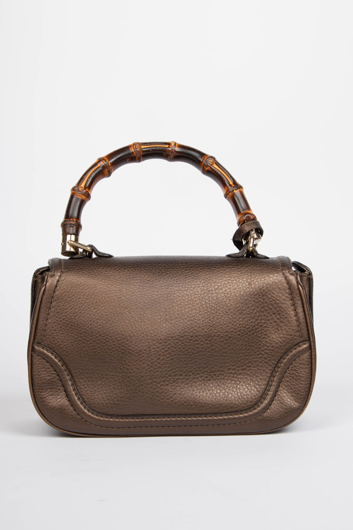 2010s Gucci Metallic Leather & Bamboo Top Handle Bag