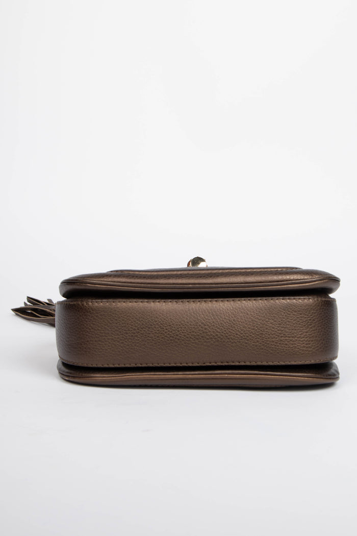 2010s Gucci Metallic Leather & Bamboo Top Handle Bag