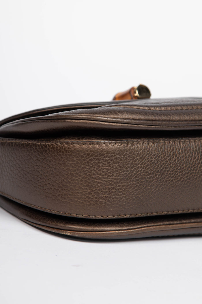 2010s Gucci Metallic Leather & Bamboo Top Handle Bag