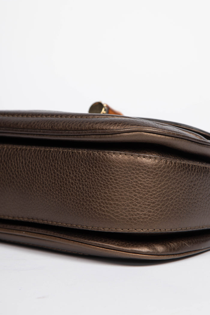 2010s Gucci Metallic Leather & Bamboo Top Handle Bag