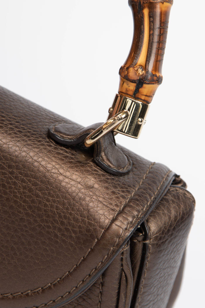 2010s Gucci Metallic Leather & Bamboo Top Handle Bag