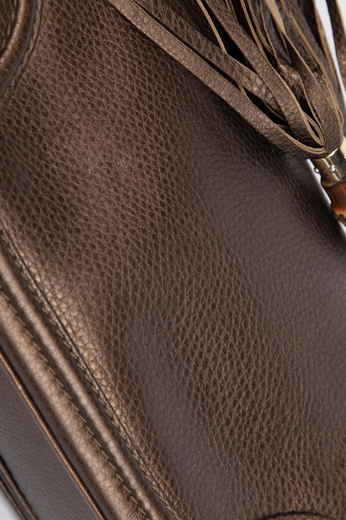 2010s Gucci Metallic Leather & Bamboo Top Handle Bag