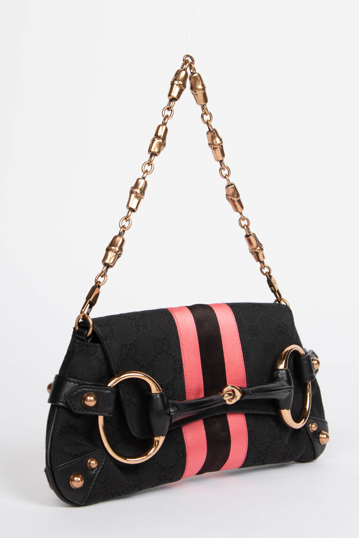 RARE Vintage Gucci GG Black Monogram Horsebit Shoulder Bag