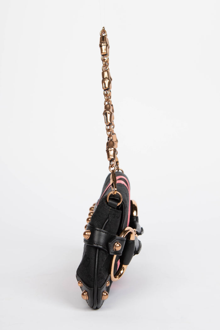 RARE Vintage Gucci GG Black Monogram Horsebit Shoulder Bag