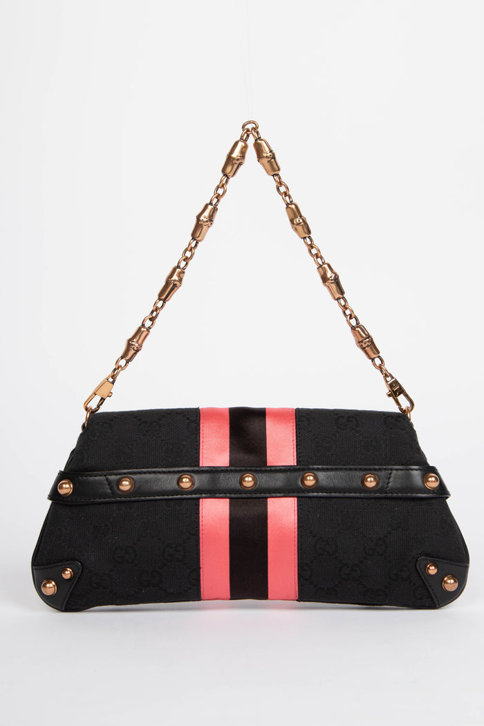 RARE Vintage Gucci GG Black Monogram Horsebit Shoulder Bag