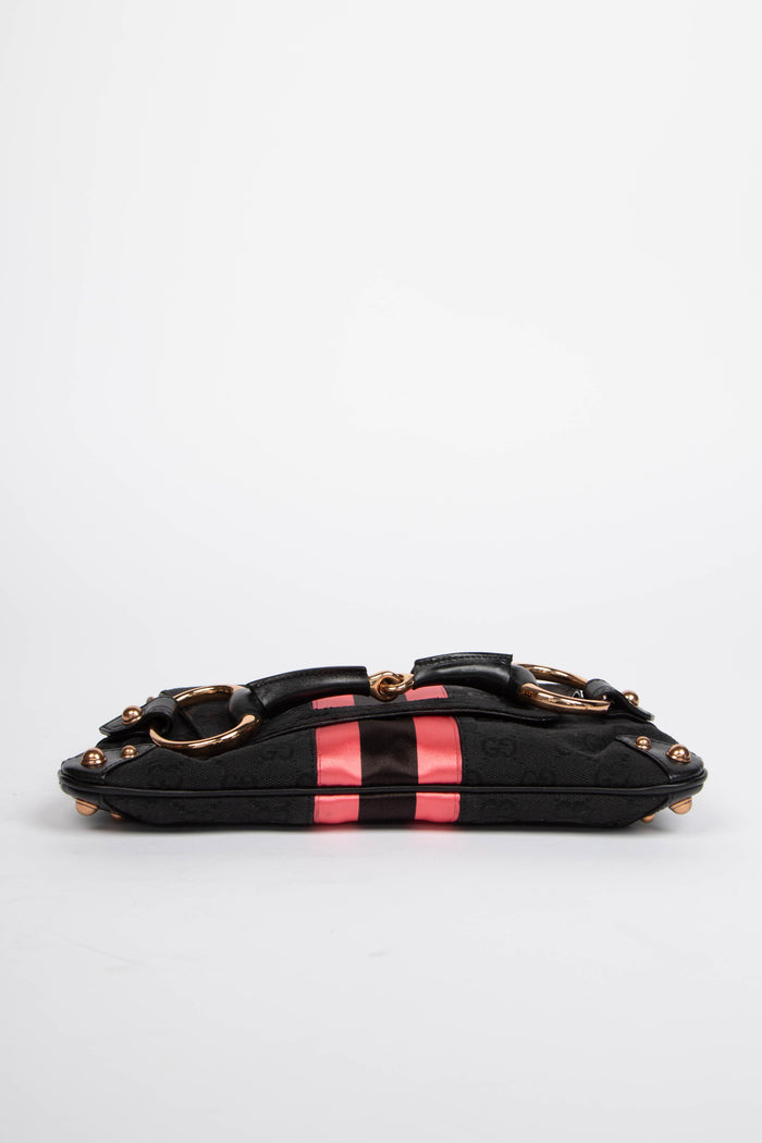 RARE Vintage Gucci GG Black Monogram Horsebit Shoulder Bag