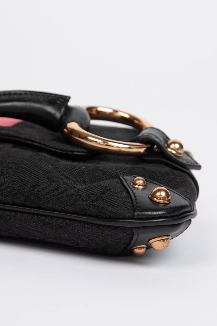 RARE Vintage Gucci GG Black Monogram Horsebit Shoulder Bag
