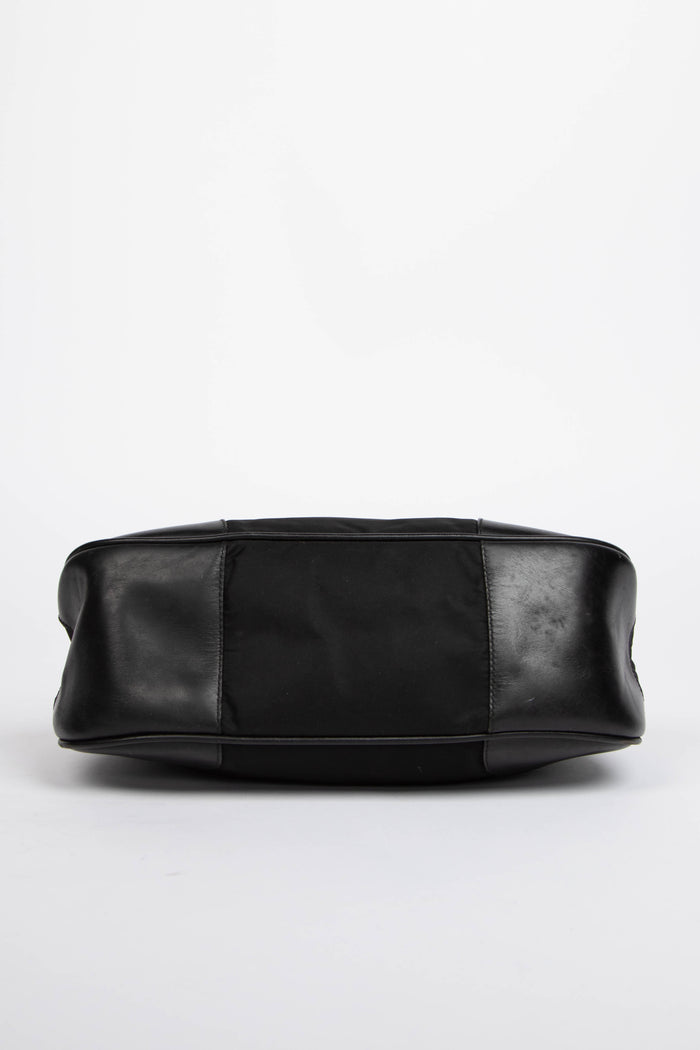 2000s Prada Black Nylon Part Leather Small Shoulder Bag