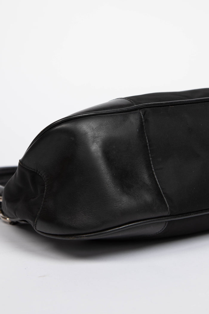 2000s Prada Black Nylon Part Leather Small Shoulder Bag