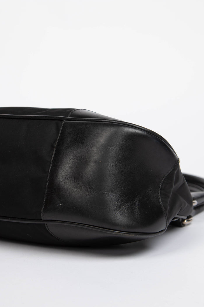 2000s Prada Black Nylon Part Leather Small Shoulder Bag