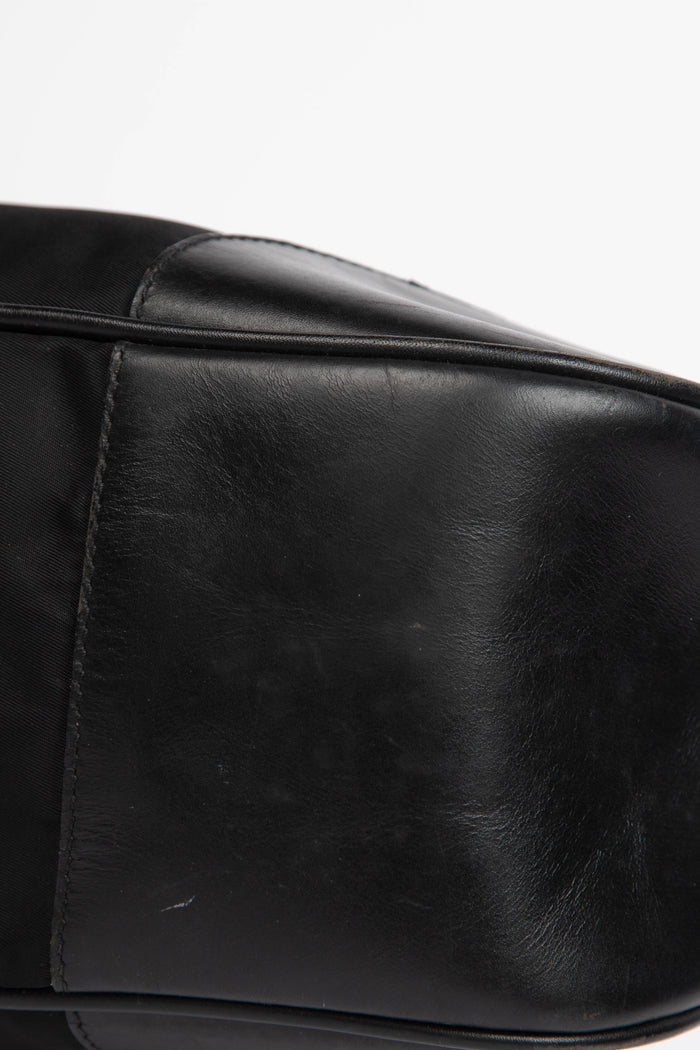 2000s Prada Black Nylon Part Leather Small Shoulder Bag