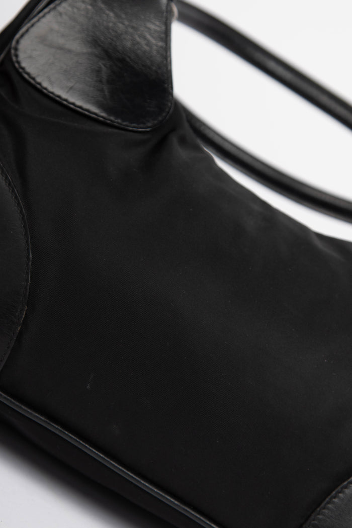 2000s Prada Black Nylon Part Leather Small Shoulder Bag