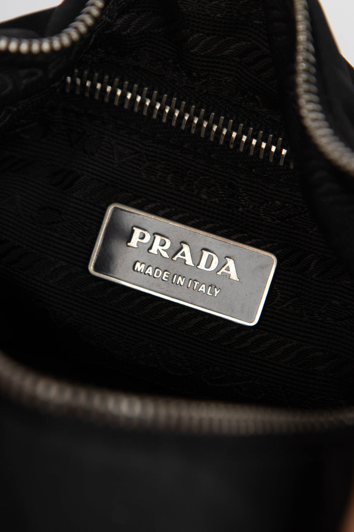 2000s Prada Black Nylon Part Leather Small Shoulder Bag