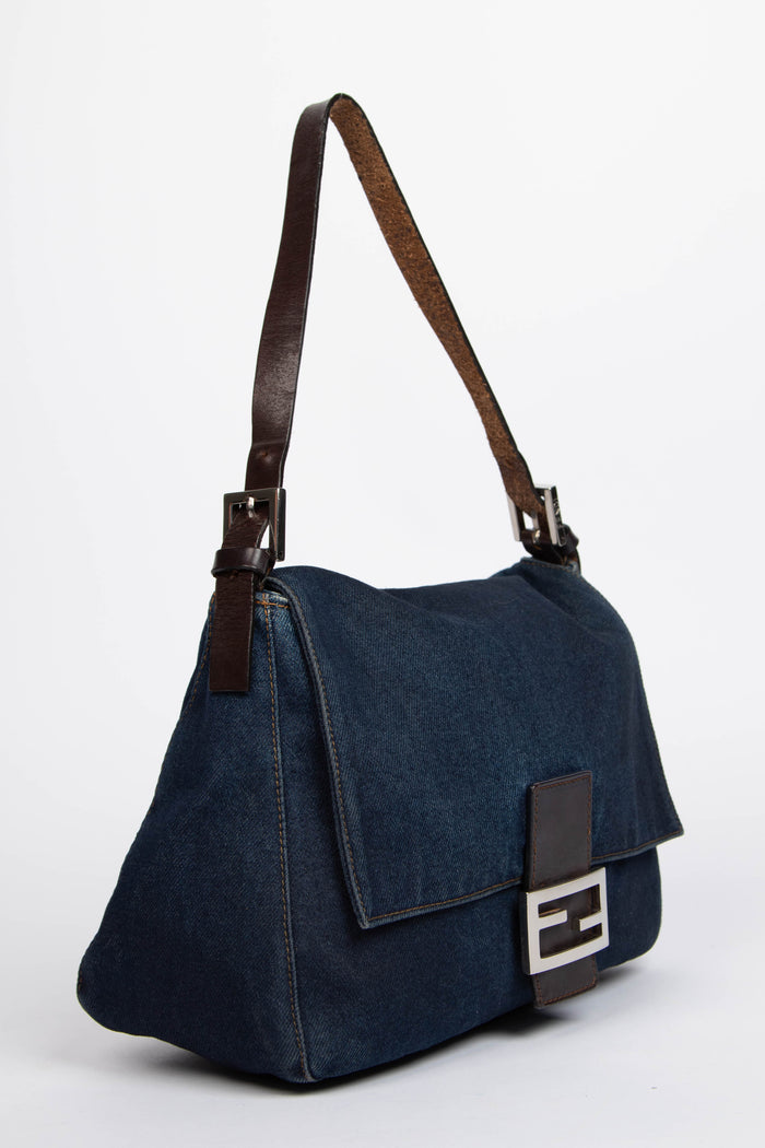 Vintage Fendi Denim Mamma Baguette Shoulder Bag