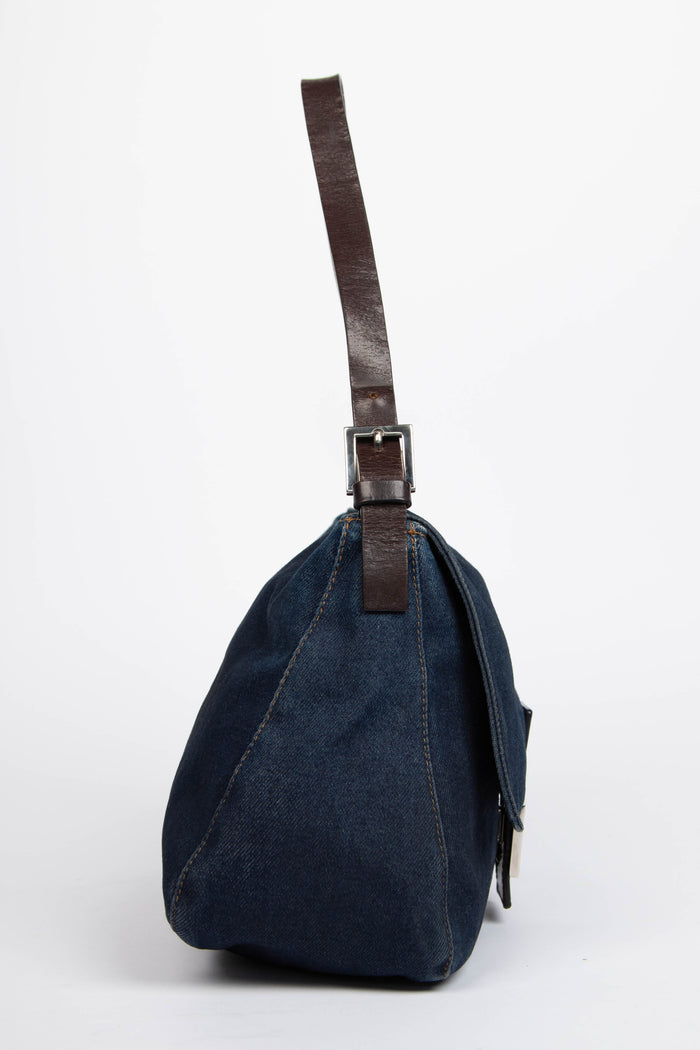 Vintage Fendi Denim Mamma Baguette Shoulder Bag