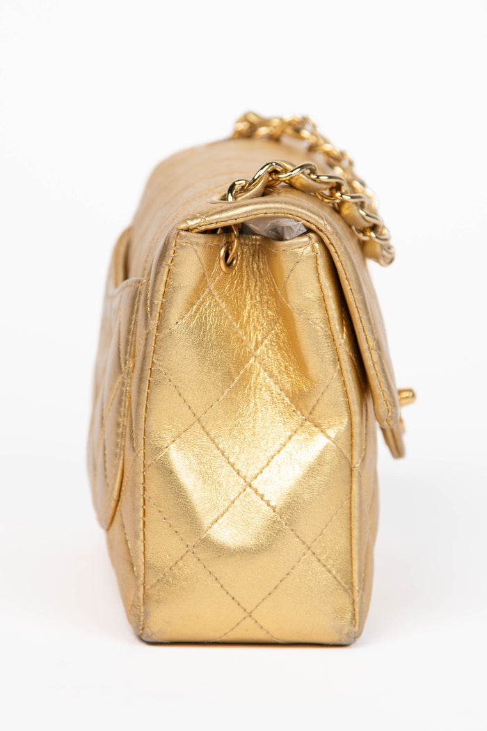 RARE 2000s Chanel Gold Lambskin Leather Mini Square Single Flap Bag 24k GHW