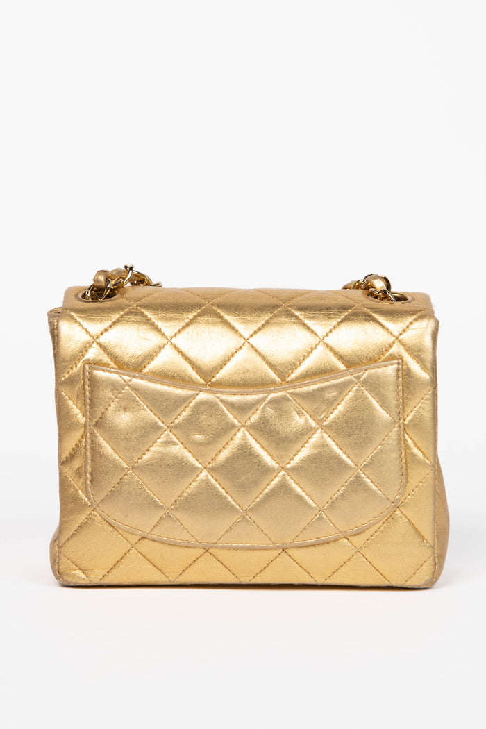 RARE 2000s Chanel Gold Lambskin Leather Mini Square Single Flap Bag 24k GHW