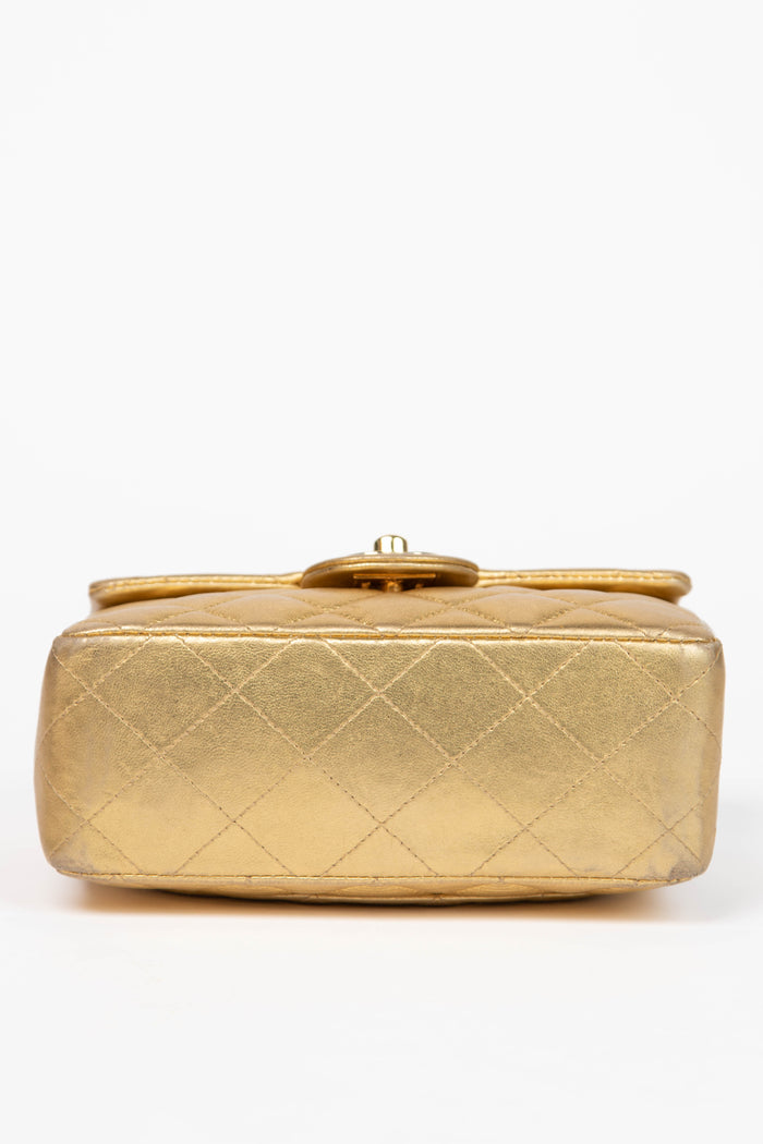 RARE 2000s Chanel Gold Lambskin Leather Mini Square Single Flap Bag 24k GHW