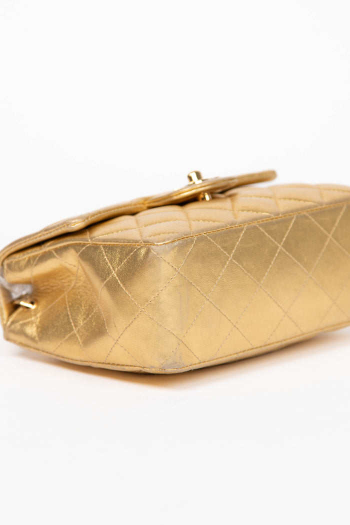 RARE 2000s Chanel Gold Lambskin Leather Mini Square Single Flap Bag 24k GHW