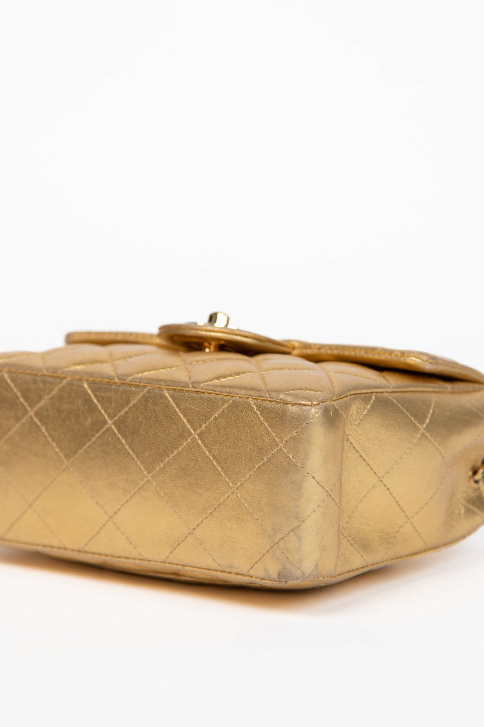RARE 2000s Chanel Gold Lambskin Leather Mini Square Single Flap Bag 24k GHW