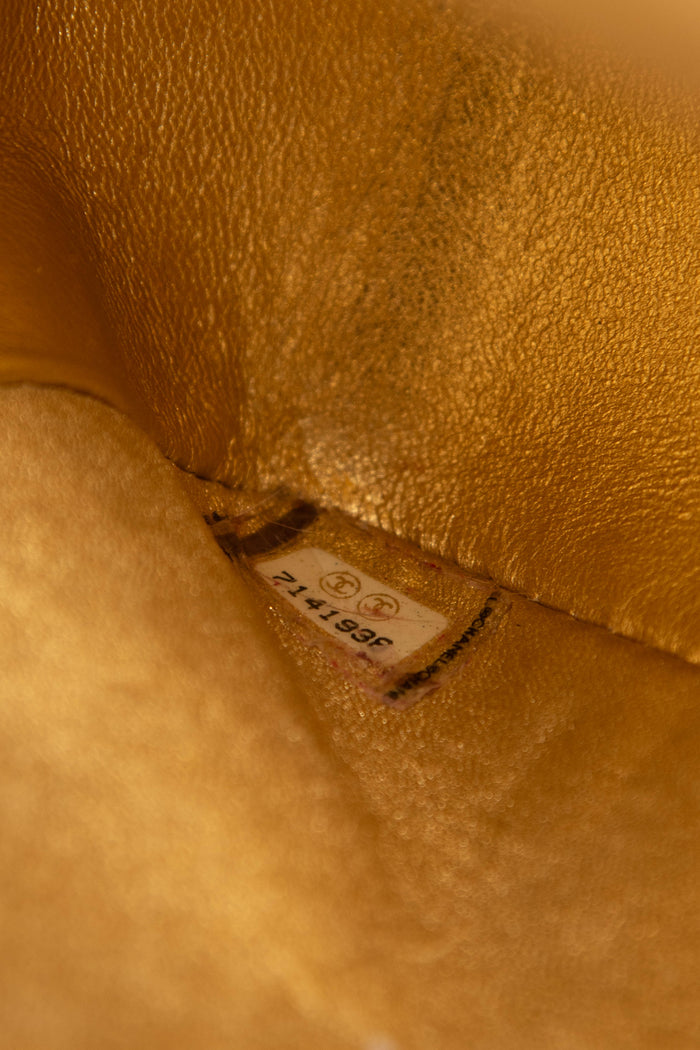 RARE 2000s Chanel Gold Lambskin Leather Mini Square Single Flap Bag 24k GHW