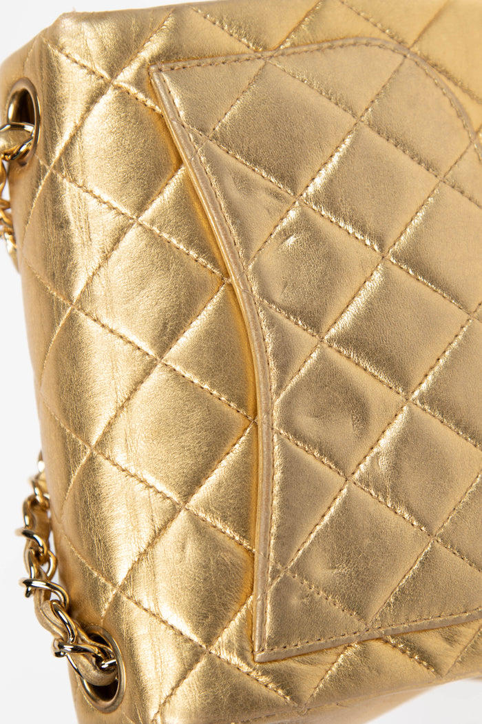 RARE 2000s Chanel Gold Lambskin Leather Mini Square Single Flap Bag 24k GHW