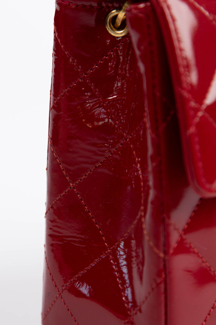 90s Chanel Red Patent Leather Mini Square Single Flap Bag