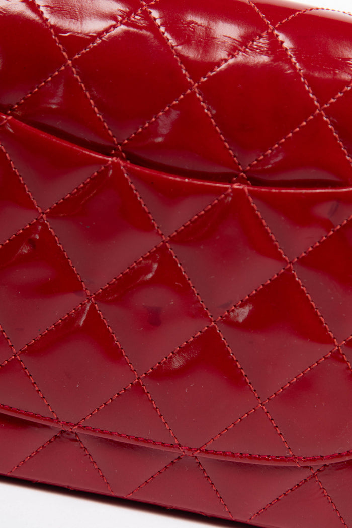 90s Chanel Red Patent Leather Mini Square Single Flap Bag