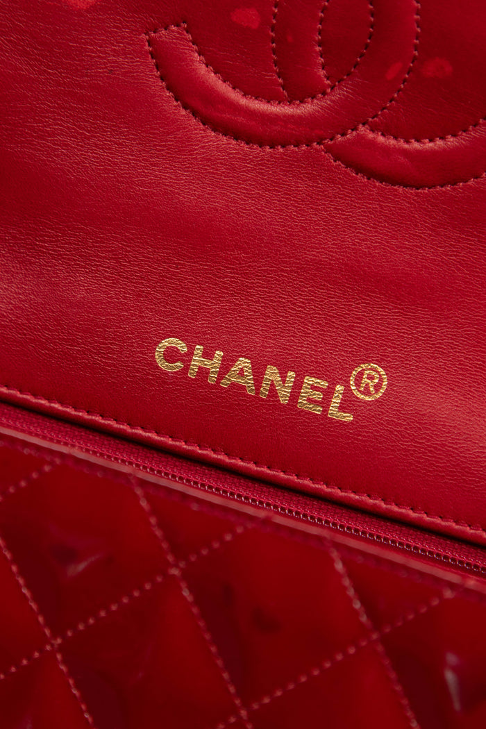 90s Chanel Red Patent Leather Mini Square Single Flap Bag