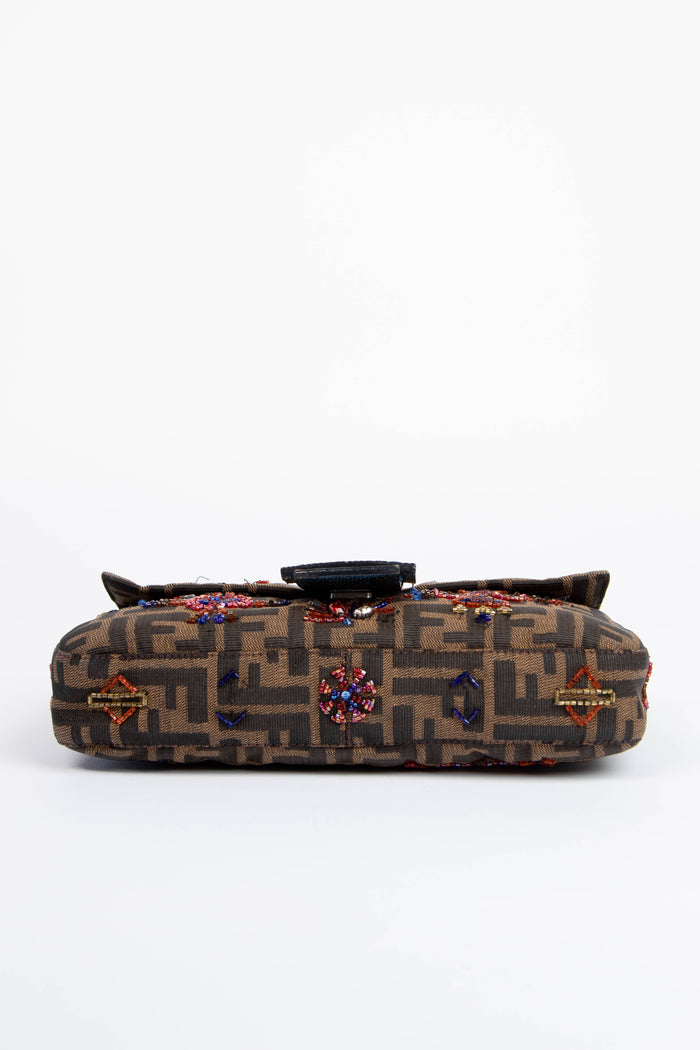 RARE Vintage Fendi Zucca Beaded Baguette Shoulder Bag