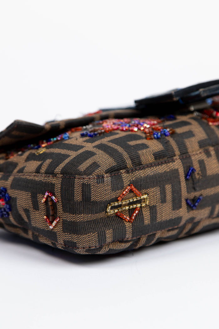 RARE Vintage Fendi Zucca Beaded Baguette Shoulder Bag